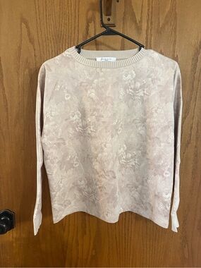 Floral Jacquard Crewneck Sweater in Pale Pink